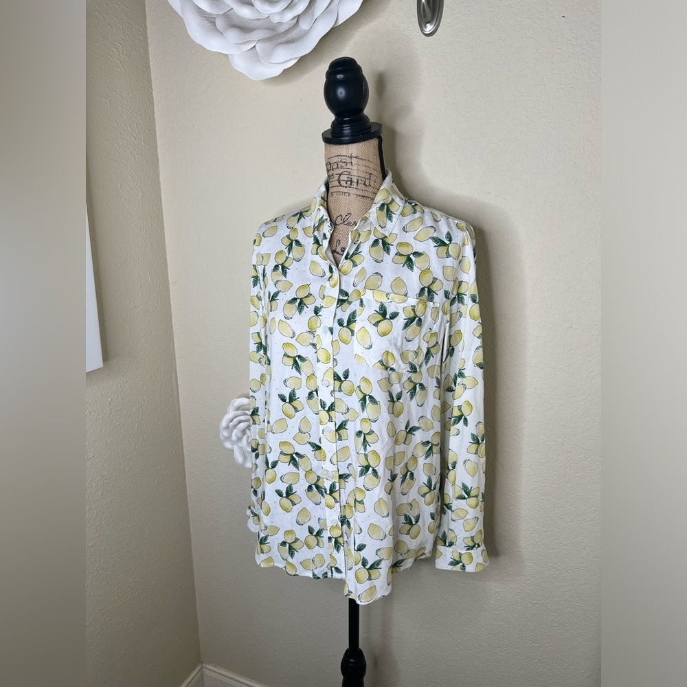 NTM: BeachLunchLounge Lemon Printed Alanna Button Down Long Sleeve Top Sz L - Picture 5 of 16